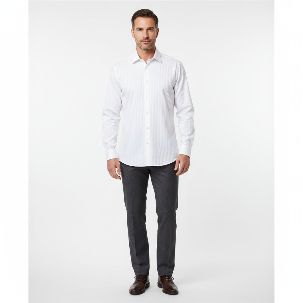 MURANO Men's White Vertical Comfort Long Sleeve Dress Shirt Size XL | NWT